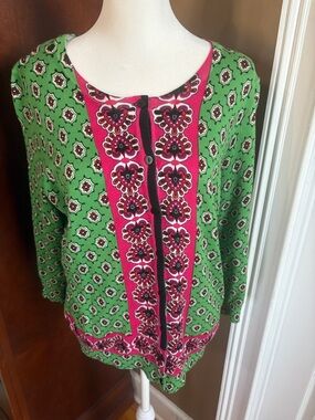 NWT Joesph A sweater. Size 10 vibrant pink and green. Long sleeve. Button up